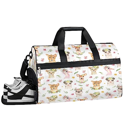 Little Bee Blumen Turnbeutel, Sport Turnbeutel mit Nassfach & Schuhfach, Turnbeutel für Damen, Turnbeutel für Männer, Workout Tasche, Sporttasche, Weekender Bag mit Schuhfach, Lama-Hirsch Leopard von Tavisto