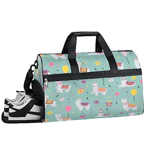 Little Bee Blumen Turnbeutel, Sport Turnbeutel mit Nassfach & Schuhfach, Turnbeutel für Damen, Turnbeutel für Männer, Workout Tasche, Sporttasche, Weekender Bag mit Schuhfach, Lama-Tiere, 19.7*9.9*13 von Tavisto