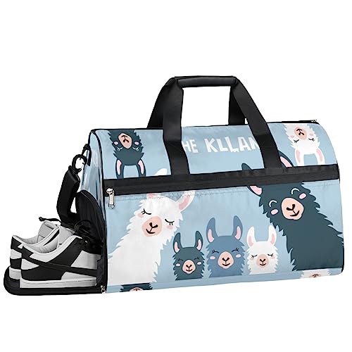 Llama Family Print Turnbeutel Sport Turnbeutel mit Nassfach & Schuhfach Turnbeutel für Damen Turnbeutel für Männer Workout Tasche Sportbeutel Weekender Bag mit Schuhfach, Lama-Familienaufdruck, von Tavisto