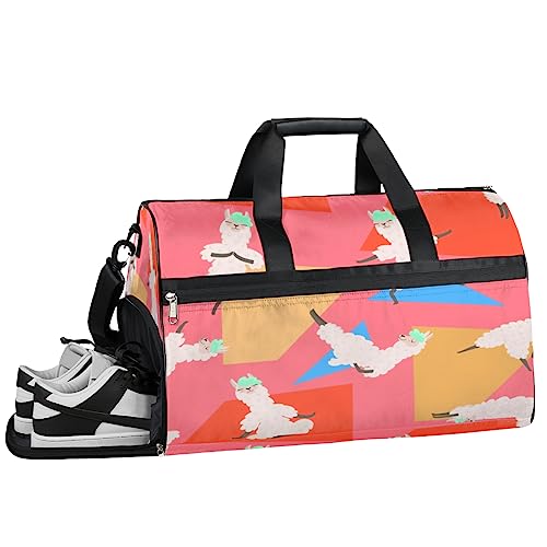 Llama Family Print Turnbeutel Sport Turnbeutel mit Nassfach & Schuhfach Turnbeutel für Damen Turnbeutel für Männer Workout Tasche Sportbeutel Weekender Bag mit Schuhfach, Lama Kung Fu, 19.7*9.9*13 von Tavisto