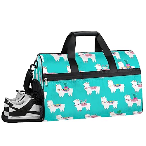 Llama Family Print Turnbeutel Sport Turnbeutel mit Nassfach & Schuhfach Turnbeutel für Damen Turnbeutel für Männer Workout Tasche Sportbeutel Weekender Bag mit Schuhfach, Lama-Liebeskaktus, von Tavisto