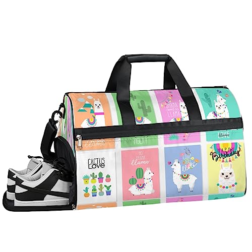 Llama Family Print Turnbeutel Sport Turnbeutel mit Nassfach & Schuhfach Turnbeutel für Damen Turnbeutel für Männer Workout Tasche Sportbeutel Weekender Bag mit Schuhfach, Lama-Thema, 19.7*9.9*13 inch, von Tavisto