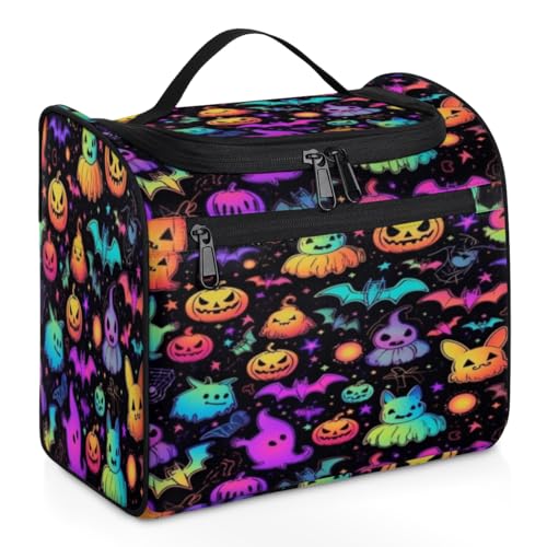 Lustige Halloween-Make-up-Tasche für Damen, große Kapazität, tragbare Reise-Kosmetiktasche, wasserdicht, doppelte Reißverschlüsse, Make-up-Tasche mit Haken zum Aufhängen, für Hautpflege, Reisen, von Tavisto