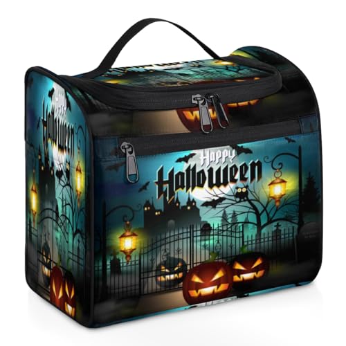 Make-up-Tasche für Damen, Halloween, gruseliger Nachtgeist, große Kapazität, tragbare Reise-Kosmetiktasche, wasserdicht, doppelte Reißverschlüsse, Make-up-Tasche mit Haken zum Aufhängen, für von Tavisto