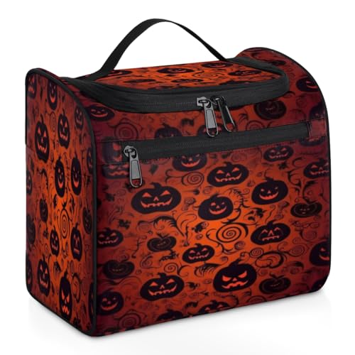 Make-up-Tasche für Damen, Halloween-Kürbis-Geisterschloss, große Kapazität, tragbare Reise-Kosmetiktasche, wasserdicht, doppelte Reißverschlüsse, Make-up-Tasche mit Haken zum Aufhängen, für von Tavisto