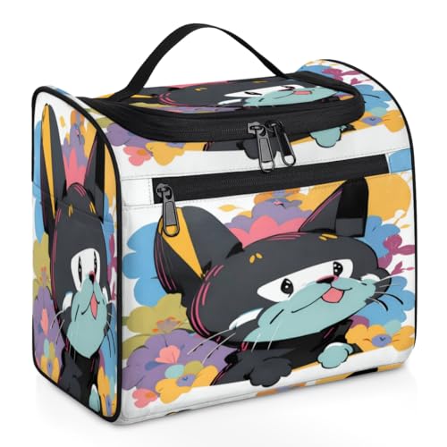 Make-up-Tasche für Damen, Motiv: Cartoon-Motiv, mit großem Fassungsvermögen, tragbare Reise-Kosmetiktasche, wasserdicht, doppelte Reißverschlüsse, Make-up-Tasche mit Haken zum Aufhängen, für von Tavisto