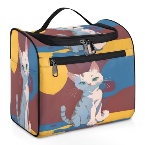 Make-up-Tasche für Damen, Motiv: Cartoon-Motiv, mit großem Fassungsvermögen, tragbare Reise-Kosmetiktasche, wasserdicht, doppelte Reißverschlüsse, Make-up-Tasche mit Haken zum Aufhängen, für von Tavisto