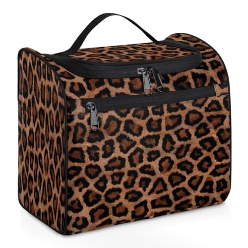 Make-up-Tasche mit Tier-Leopardenmuster für Damen, große Kapazität, tragbare Reise-Kosmetiktasche, wasserdicht, doppelte Reißverschlüsse, Make-up-Tasche mit Haken zum Aufhängen, für Hautpflege, von Tavisto