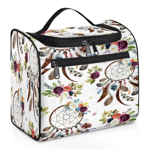 Make-up-Tasche mit blühendem Blumenschädel für Damen, große Kapazität, tragbare Reise-Kosmetiktasche, wasserdicht, doppelte Reißverschlüsse, Make-up-Tasche mit Haken zum Aufhängen, für Hautpflege, von Tavisto