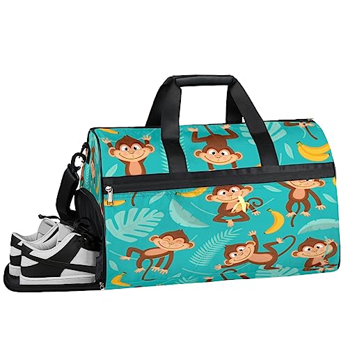 Merry Christmas Llama Turnbeutel Sport Turnbeutel mit Nassfach & Schuhfach Turnbeutel für Damen Turnbeutel Herren Workout Tasche Sportbeutel Weekender Bag mit Schuhfach, Affe Banane, 19.7*9.9*13 inch, von Tavisto