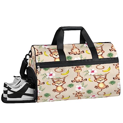 Merry Christmas Llama Turnbeutel Sport Turnbeutel mit Nassfach & Schuhfach Turnbeutel für Damen Turnbeutel Herren Workout Tasche Sportbeutel Weekender Bag mit Schuhfach, Affe Hirsch Blume, 19.7*9.9*13 von Tavisto