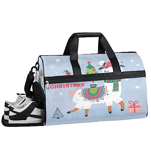 Merry Christmas Llama Turnbeutel Sport Turnbeutel mit Nassfach & Schuhfach Turnbeutel für Damen Turnbeutel Herren Workout Tasche Sportbeutel Weekender Bag mit Schuhfach, Frohe Weihnachten Lama, von Tavisto