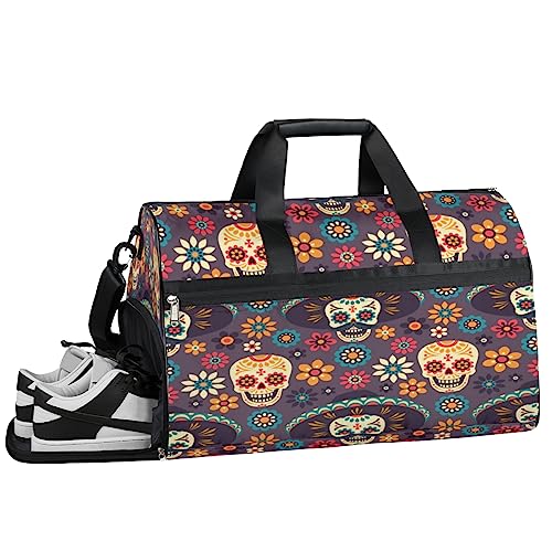 Merry Christmas Llama Turnbeutel Sport Turnbeutel mit Nassfach & Schuhfach Turnbeutel für Damen Turnbeutel Herren Workout Tasche Sportbeutel Weekender Bag mit Schuhfach, Mexiko Hut Schädel, von Tavisto