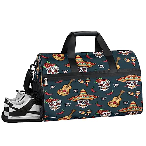 Merry Christmas Llama Turnbeutel Sport Turnbeutel mit Nassfach & Schuhfach Turnbeutel für Damen Turnbeutel Herren Workout Tasche Sportbeutel Weekender Bag mit Schuhfach, Mexiko Schädel Ethnische von Tavisto