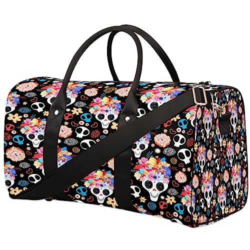 Niedliche Kunst Schädel Reisetasche, Weekender Taschen für Frauen Reisen, Turnbeutel, Handgepäck Taschen für Flugzeuge, Duffle Bag für Männer Reisen, Weekender Tasche, Niedlicher Kunst-Schädel von Tavisto