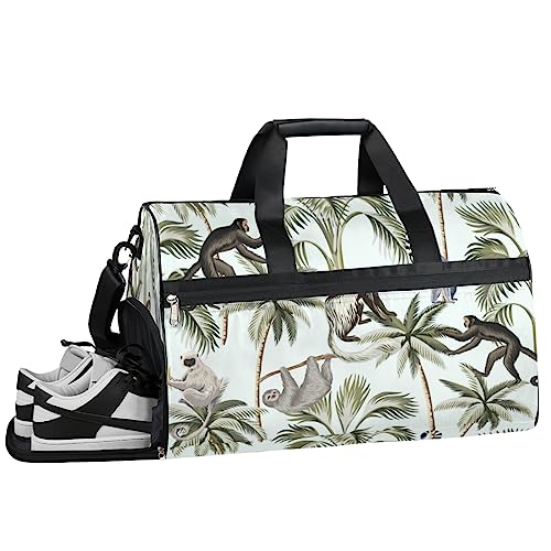 Palmblatt Blume Schädel Turnbeutel Sport Turnbeutel mit Nassfach & Schuhfach Turnbeutel für Damen Turnbeutel für Männer Workout Tasche Sportbeutel Weekender Bag mit Schuhfach, Palme Affe, 19.7*9.9*13 von Tavisto