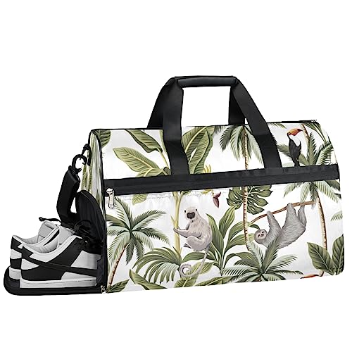 Palmblatt Blume Schädel Turnbeutel Sport Turnbeutel mit Nassfach & Schuhfach Turnbeutel für Damen Turnbeutel für Männer Workout Tasche Sportbeutel Weekender Bag mit Schuhfach, Palmen Tiere, von Tavisto