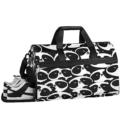 Palmblatt Blume Schädel Turnbeutel Sport Turnbeutel mit Nassfach & Schuhfach Turnbeutel für Damen Turnbeutel für Männer Workout Tasche Sportbeutel Weekender Bag mit Schuhfach, Panda-Muster, von Tavisto