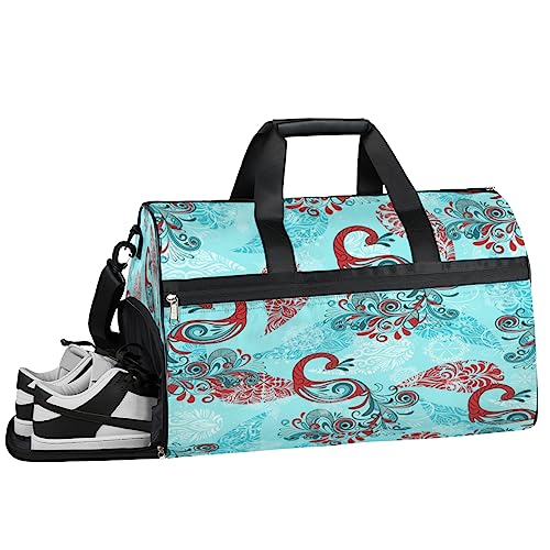 Peace Zeichen Blumen Federn Turnbeutel Sport Turnbeutel mit Nassfach & Schuhfach Turnbeutel für Damen Turnbeutel für Männer Workout Tasche Sportbeutel Weekender Bag mit Schuhfach, Pfau Schneeflocke, von Tavisto