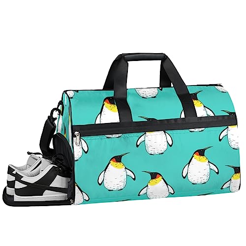 Pinguin Tiere Turnbeutel, Sport Turnbeutel mit Nassfach & Schuhfach, Turnbeutel für Damen, Turnbeutel für Männer, Workout-Tasche, Sporttasche, Weekender Bag mit Schuhfach, Pinguin-Muster, 19.7*9.9*13 von Tavisto