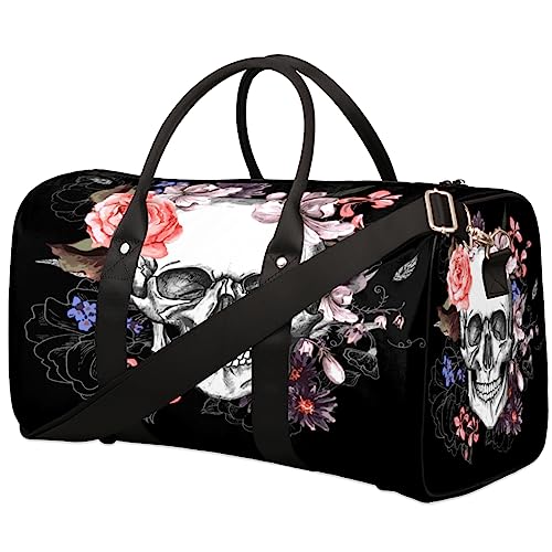 Pink Rose Skull Reisetasche, Weekender Taschen für Frauen Reisen, Turnbeutel, Handgepäck Taschen für Flugzeuge, Duffle Bag für Männer Reisen, Weekender Tasche, Rosa Rose Schädel von Tavisto