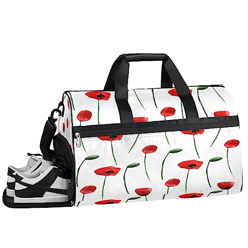 Plaid Kleeblatt Turnbeutel Sport Turnbeutel mit Nassfach & Schuhfach Turnbeutel für Damen Turnbeutel Herren Workout Tasche Sportbeutel Weekender Bag mit Schuhfach, Mohnblumen, 19.7*9.9*13 inch, von Tavisto