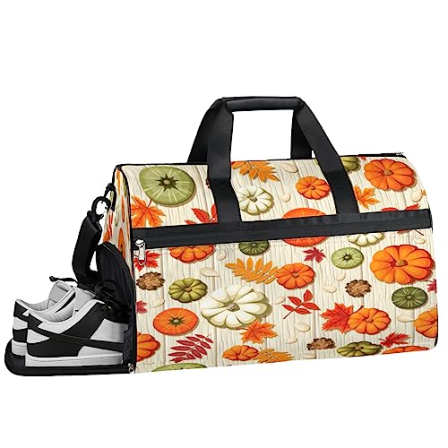 Plaid Kleeblatt Turnbeutel Sport Turnbeutel mit Nassfach & Schuhfach Turnbeutel für Damen Turnbeutel Herren Workout Tasche Sportbeutel Weekender Bag mit Schuhfach, Plenty Pumpkins, 19.7*9.9*13 inch, von Tavisto