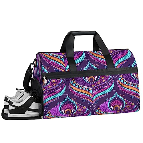 Primitive Dinosaurier Turnbeutel, Sport Turnbeutel mit Nassfach & Schuhfach, Turnbeutel für Damen, Turnbeutel für Männer, Workout Tasche, Sporttasche, Weekender Bag mit Schuhfach, Lila Paisley, von Tavisto