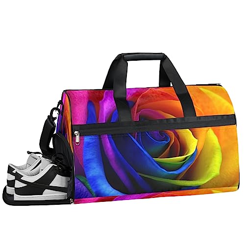 Rainbow Dots Turnbeutel, Sport Turnbeutel mit Nassfach & Schuhfach, Turnbeutel für Damen, Turnbeutel für Herren, Workout Tasche, Sporttasche, Weekender Bag mit Schuhfach, Rainbow Rose, 19.7*9.9*13 von Tavisto