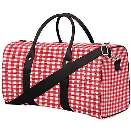 Red Grid Reisetasche, Weekender Taschen für Frauen Reisen, Turnbeutel, Handgepäck Taschen für Flugzeuge, Duffle Bag für Männer Reisen, Weekender Tasche, Rotes Gitter von Tavisto