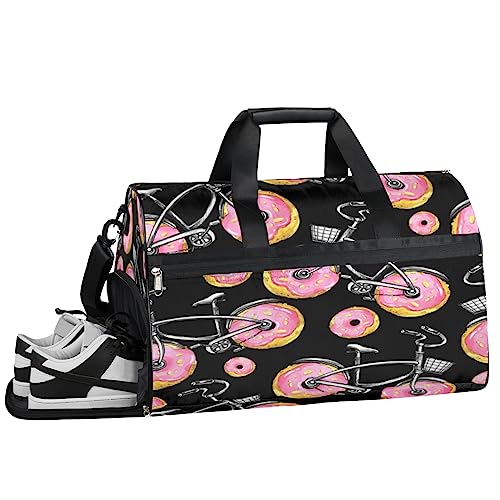 Rosa Camouflage Turnbeutel Sport Turnbeutel mit Nassfach & Schuhfach Turnbeutel für Damen Turnbeutel Herren Workout Tasche Sportbeutel Weekender Bag mit Schuhfach, Rosa Donuts, 19.7*9.9*13 inch, Rosa von Tavisto