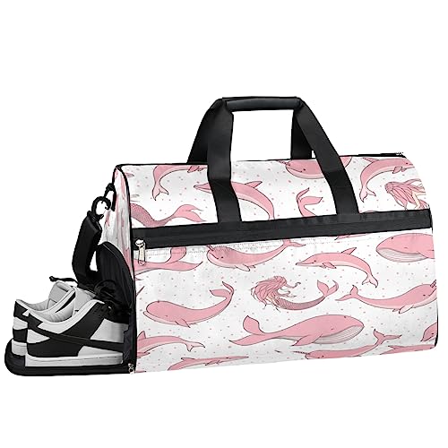 Rosa Camouflage Turnbeutel Sport Turnbeutel mit Nassfach & Schuhfach Turnbeutel für Damen Turnbeutel Herren Workout Tasche Sportbeutel Weekender Bag mit Schuhfach, Rosa Wale, 19.7*9.9*13 inch, Rosa von Tavisto