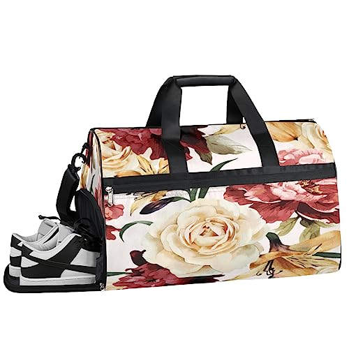 Rose Print Turnbeutel, Sport Turnbeutel mit Nassfach & Schuhfach, Turnbeutel für Damen, Turnbeutel für Herren, Workout Tasche, Sporttasche, Weekender Bag mit Schuhfach, Rose, 19.7*9.9*13 inch, Rose von Tavisto