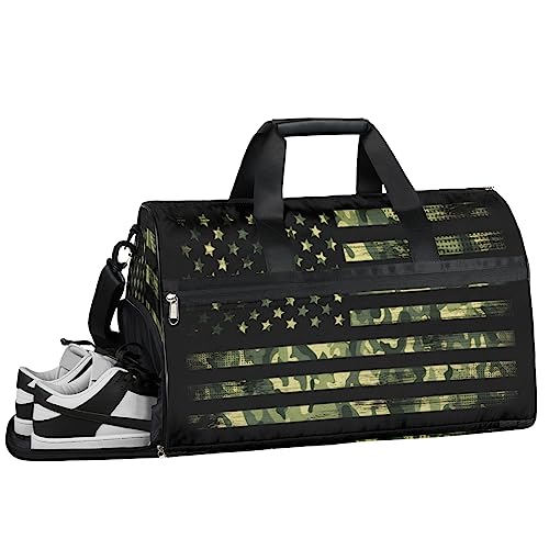 Rot Camouflage Turnbeutel, Sport Turnbeutel mit Nassfach & Schuhfach, Turnbeutel für Damen, Turnbeutel für Herren, Workout Tasche, Sporttasche, Weekender Bag mit Schuhfach, Amerikanische Flagge, von Tavisto