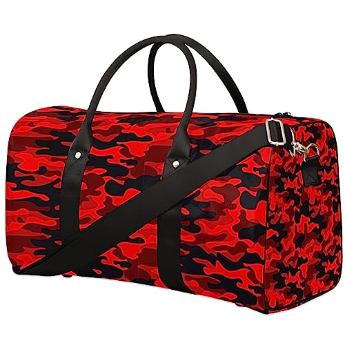 Rot Schwarz Camouflage Reisetasche, Weekender Taschen für Frauen Reisen, Turnbeutel, Handgepäck Taschen für Flugzeuge, Duffle Bag für Männer Reisen, Weekender Tasche, Reise Duffle Bag, Rot Schwarz von Tavisto