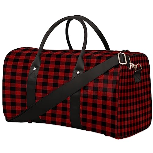 Rot Schwarz Plaid Reisetasche, Weekender Taschen für Frauen Reisen, Turnbeutel, Handgepäck Taschen für Flugzeuge, Duffle Bag für Männer Reisen, Weekender Tasche, Rot Schwarz Plaid von Tavisto