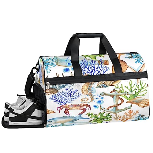 Seahorse Shell Fish Turnbeutel, Sport Turnbeutel mit Nassfach & Schuhfach, Turnbeutel für Damen, Turnbeutel für Herren, Workout Tasche, Sporttasche, Weekender Bag mit Schuhfach, Shell Seepferdchen von Tavisto