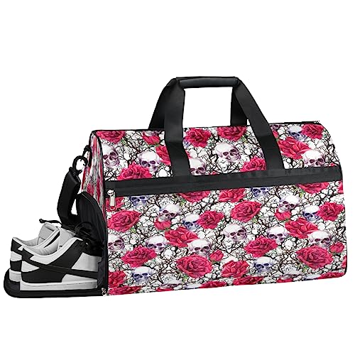 Siamese Kittens Katze Turnbeutel Sport Turnbeutel mit Nassfach & Schuhfach Turnbeutel für Damen Turnbeutel für Männer Workout Tasche Sporttasche Weekender Tasche mit Schuhfach, Schädel Blüte, von Tavisto