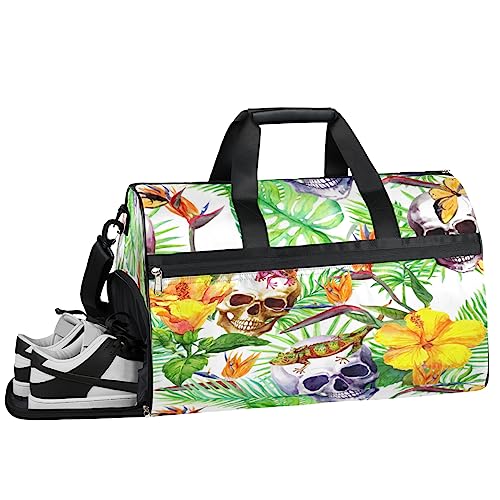 Skull Love Heart Turnbeutel, Sport Turnbeutel mit Nassfach & Schuhfach, Turnbeutel für Damen, Turnbeutel für Herren, Workout Tasche, Sporttasche, Weekender Bag mit Schuhfach, Schädel Gelbe Blume von Tavisto