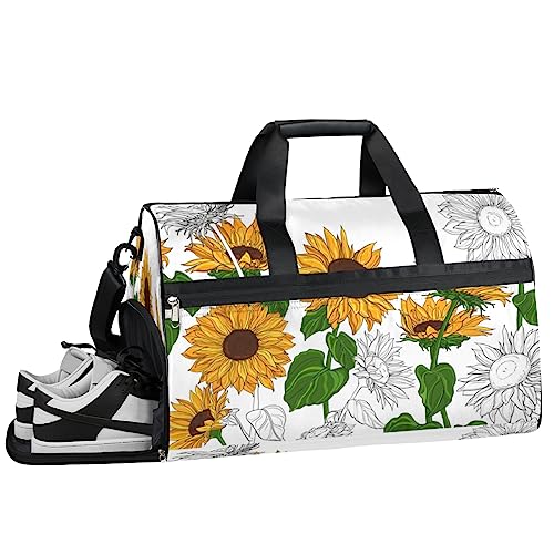 Sommer Gelb Ananas Turnbeutel Sport Turnbeutel mit Nassfach & Schuhfach Turnbeutel für Damen Turnbeutel Herren Workout Tasche Sportbeutel Weekender Bag mit Schuhfach, Sonnenblumen Blätter, 19.7*9.9*13 von Tavisto