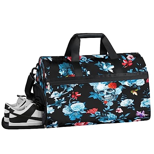 Space Fox Turnbeutel Sport Turnbeutel mit Nassfach & Schuhfach Turnbeutel für Damen Turnbeutel Herren Workout Tasche Sportbeutel Weekender Bag mit Schuhfach, Gruseliger Schädel, 19.7*9.9*13 inch, von Tavisto