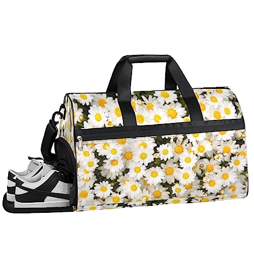 Sports Schaf Turnbeutel, Sport Turnbeutel mit Nassfach & Schuhfach, Turnbeutel für Damen, Turnbeutel für Männer, Workout Tasche, Sporttasche, Weekender Bag mit Schuhfach, Frühling Gänseblümchen, von Tavisto