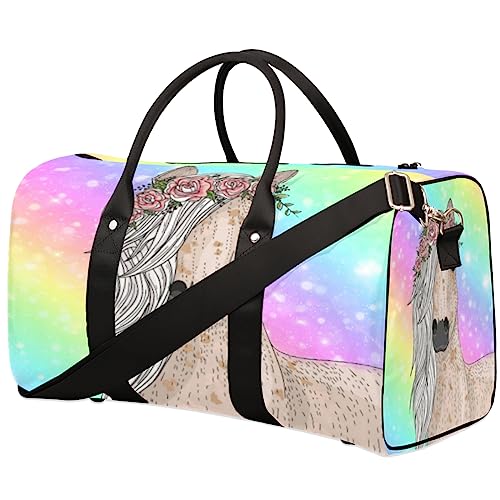 Süße Regenbogen Blume Pferd Reisetasche, Weekender Taschen für Frauen Reisen, Turnbeutel, Handgepäck Taschen für Flugzeuge, Duffle Bag für Männer Reisen, Weekender Tasche von Tavisto