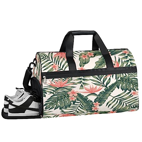 Tiny Daisy Turnbeutel, Sport Turnbeutel mit Nassfach & Schuhfach, Turnbeutel für Damen, Turnbeutel für Herren, Workout-Tasche, Sporttasche, Weekender Bag mit Schuhfach, Tropische Palme Blume, von Tavisto