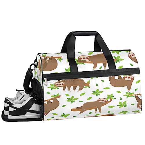 Totenkopf Gelb Blume Blätter Turnbeutel Sport Turnbeutel mit Nassfach & Schuhfach Turnbeutel für Damen Turnbeutel Herren Workout Tasche Sportbeutel Weekender Bag mit Schuhfach, Schlafende Faultiere, von Tavisto