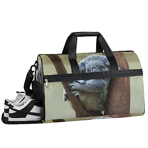 Totenkopf Gelb Blume Blätter Turnbeutel Sport Turnbeutel mit Nassfach & Schuhfach Turnbeutel für Damen Turnbeutel Herren Workout Tasche Sportbeutel Weekender Bag mit Schuhfach, Schlafender Koala, von Tavisto