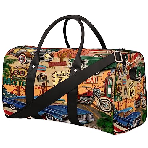 Vintage Car Theme Reisetasche, Weekender Taschen f黵 Frauen Reisen, Turnbeutel, Handgep鋍k Taschen f黵 Flugzeuge, Duffle Bag f黵 M鋘ner Reisen, Weekender Tasche, Oldtimer-Thema von Tavisto