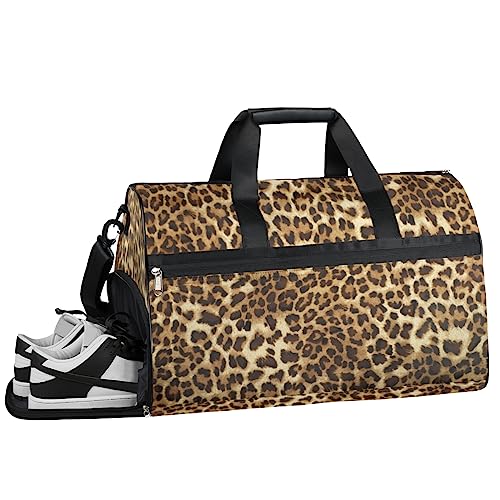 Vintage Frosch Turnbeutel, Sport Turnbeutel mit Nassfach & Schuhfach, Turnbeutel für Damen, Turnbeutel für Herren, Workout Tasche, Sporttasche, Weekender Bag mit Schuhfach, Vintage Leopardenhaut, von Tavisto