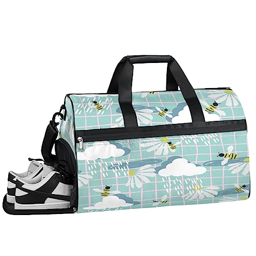 Zebra Tiger Turnbeutel, Sport Turnbeutel mit Nassfach & Schuhfach, Turnbeutel für Damen, Turnbeutel für Herren, Workout Tasche, Sporttasche, Weekender Bag mit Schuhfach, Rainy Day Bienen, 19.7*9.9*13 von Tavisto