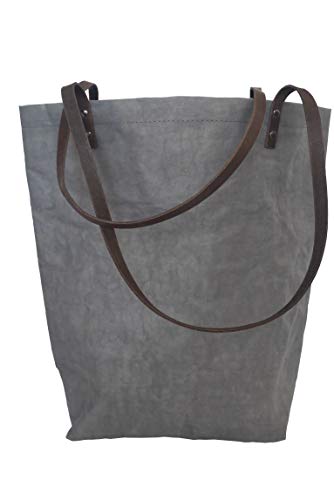 Tavolinas Damen Stadt-Schultertasche, Grau, 24 x 36 x 14cm, Lässig, Sportlich, Trendig, Elegant, Edel, Modern Luxury, Natürlich, Umweltfreundlich, Lederhenkel, Sling, Casual, Keine Garantie von Tavolinas
